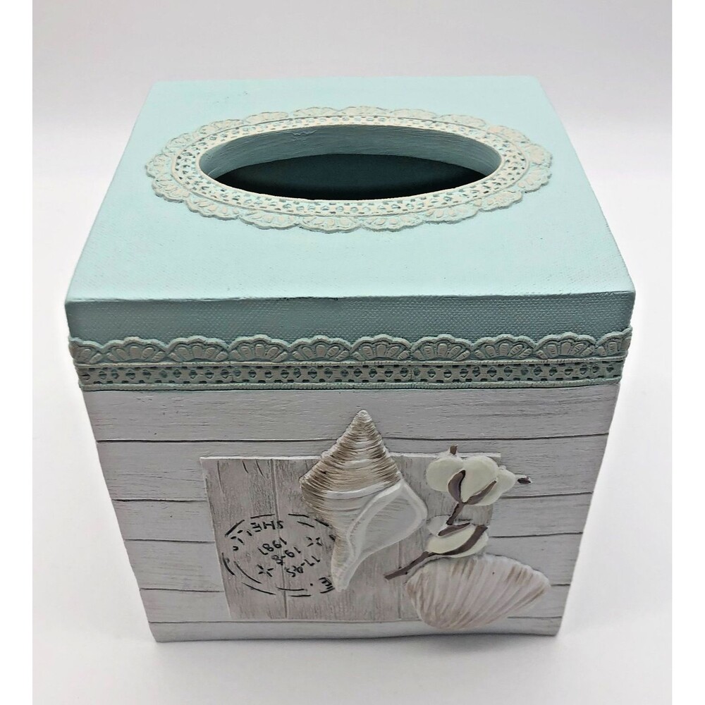 Avanti Farmhouse Sea Shell Tissue Box Cover Resin Textured Beach Coastal Heavy